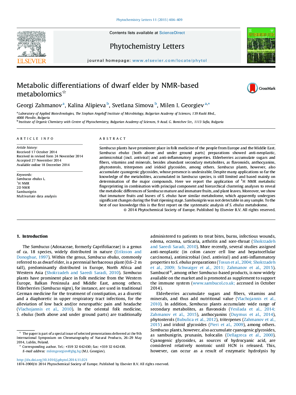 Metabolic differentiations of dwarf elder by NMR-based metabolomics