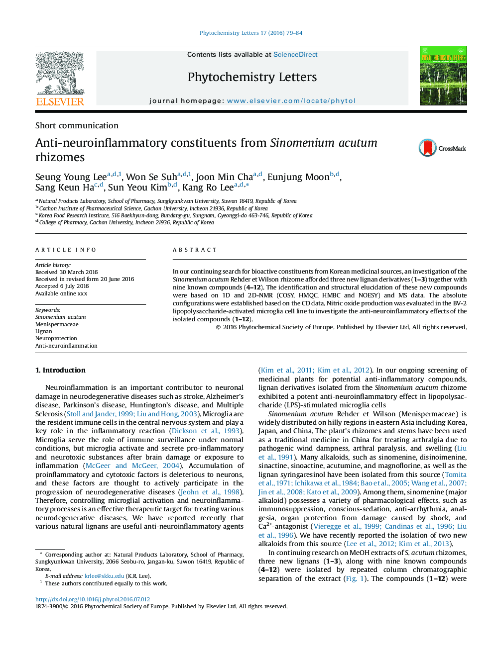 Anti-neuroinflammatory constituents from Sinomenium acutum rhizomes