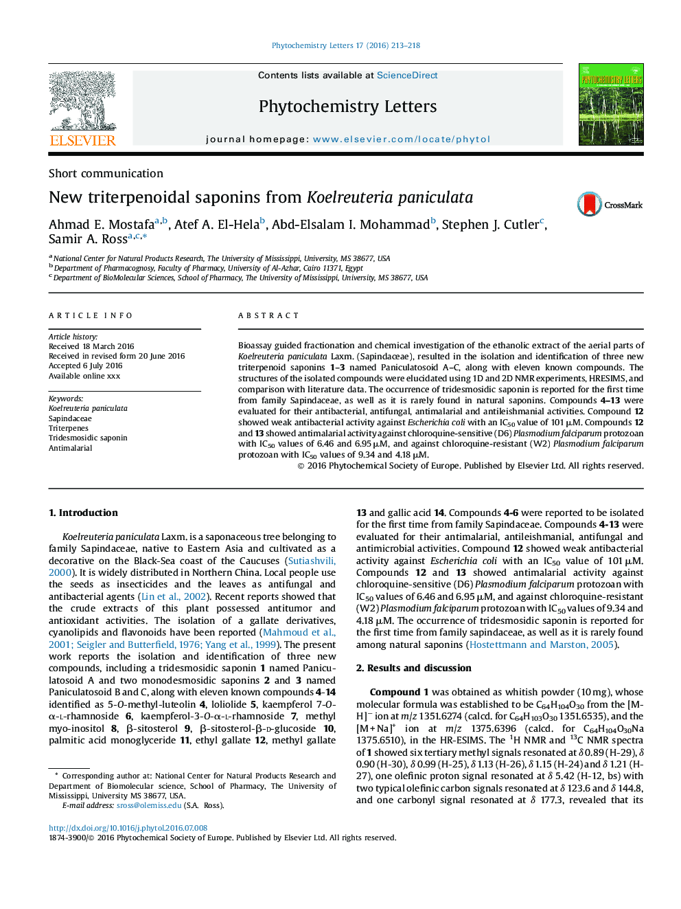 New triterpenoidal saponins from Koelreuteria paniculata