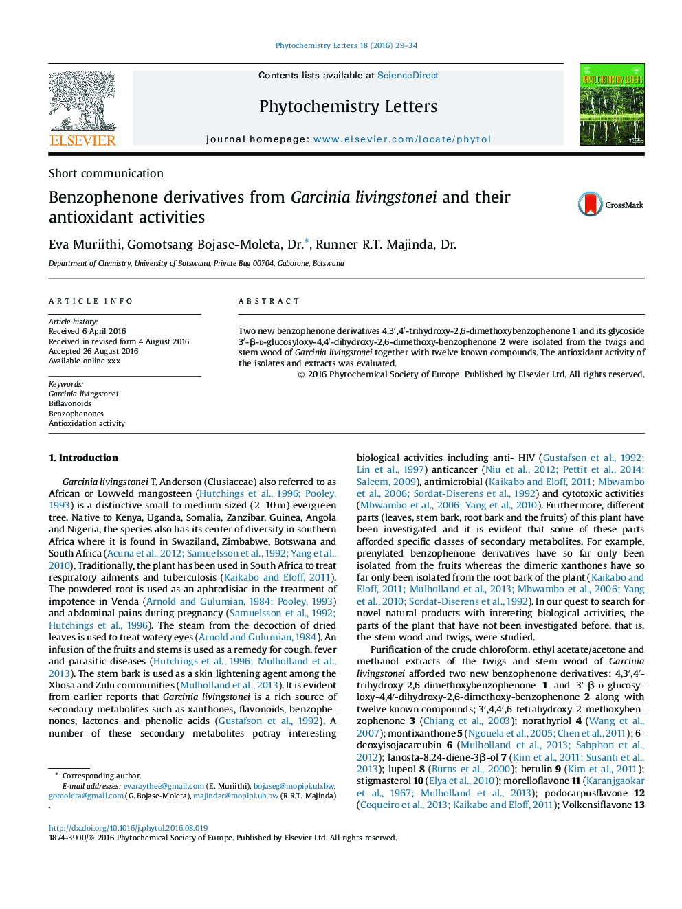 Benzophenone derivatives from Garcinia livingstonei and their antioxidant activities