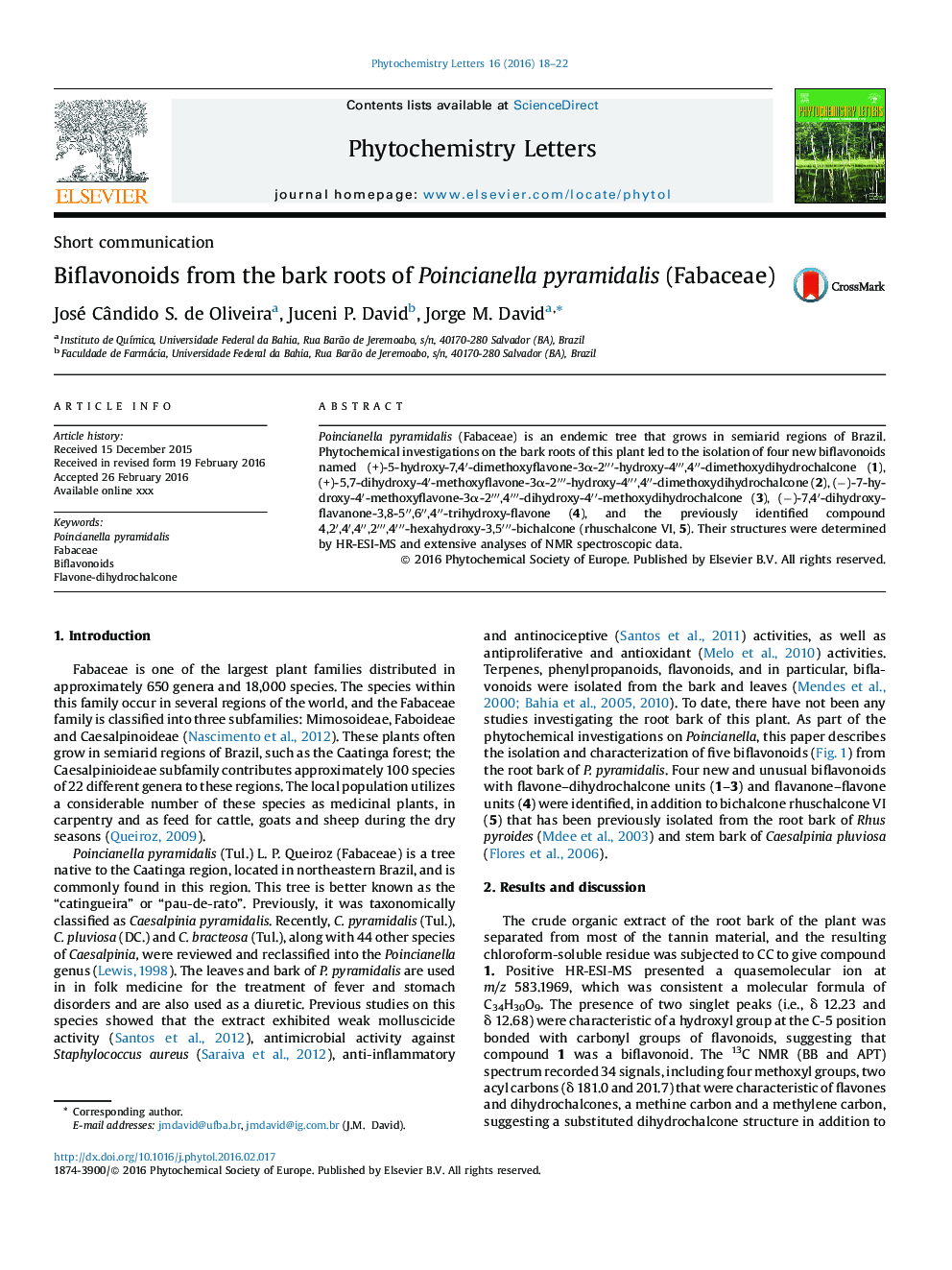 Biflavonoids from the bark roots of Poincianella pyramidalis (Fabaceae)