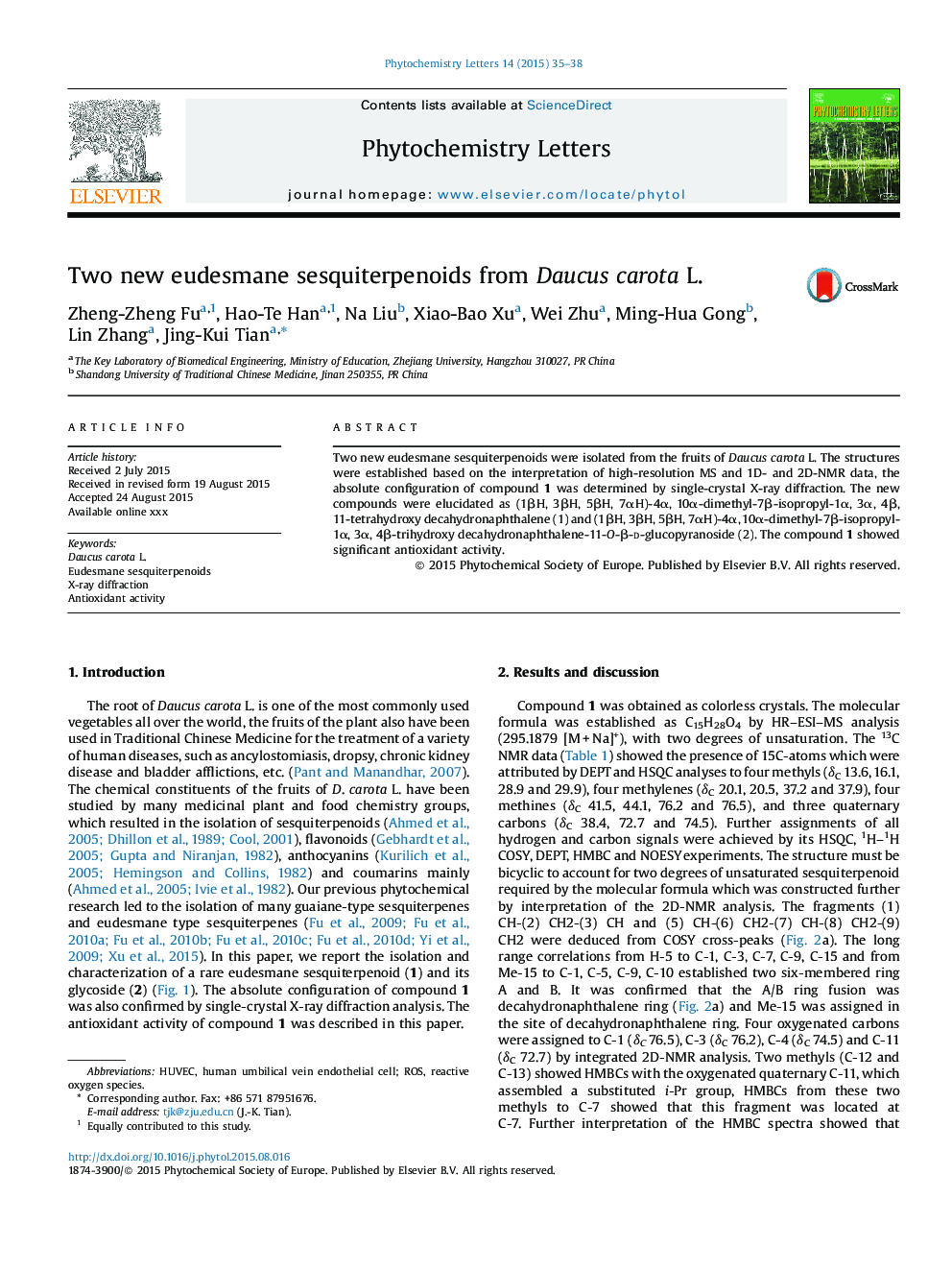 Two new eudesmane sesquiterpenoids from Daucus carota L.