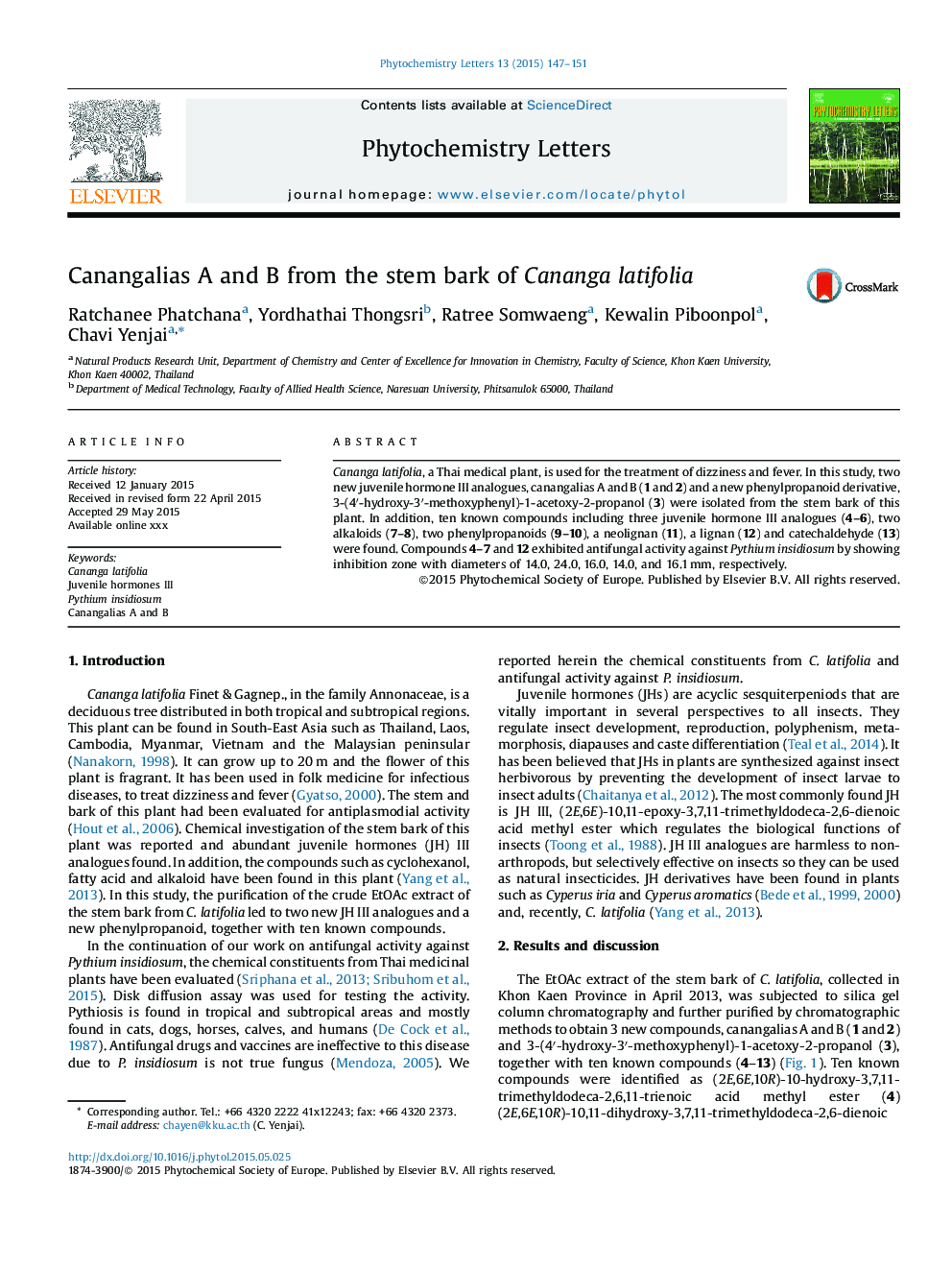 عکس صفحه اول مقاله: Canangalias A and B from the stem bark of Cananga latifolia Canangalias A and B from the stem bark of Cananga latifolia