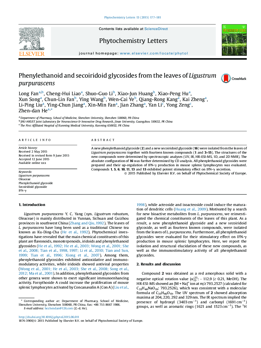 Phenylethanoid and secoiridoid glycosides from the leaves of Ligustrum purpurascens