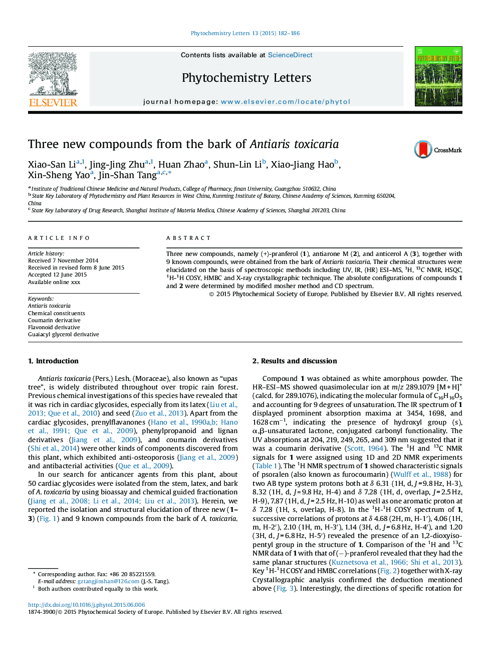 Three new compounds from the bark of Antiaris toxicaria