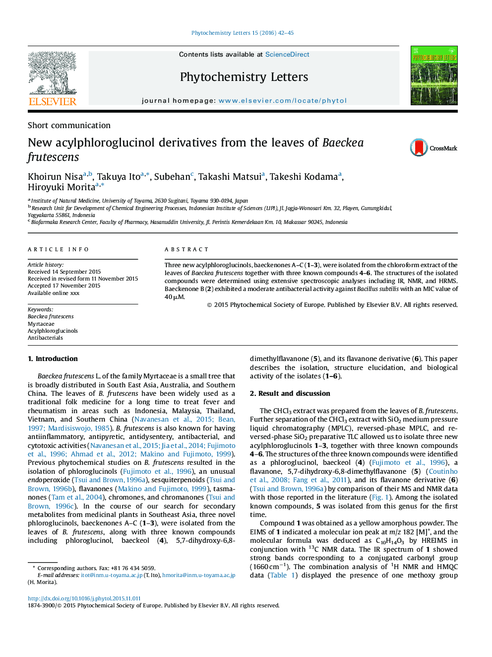 New acylphloroglucinol derivatives from the leaves of Baeckea frutescens