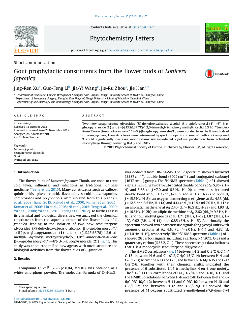 Gout prophylactic constituents from the flower buds of Lonicera japonica