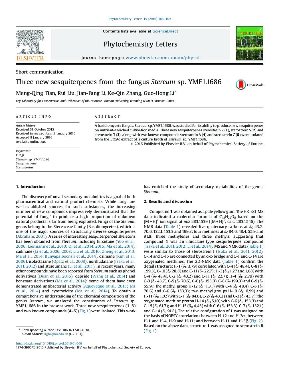 Three new sesquiterpenes from the fungus Stereum sp. YMF1.1686