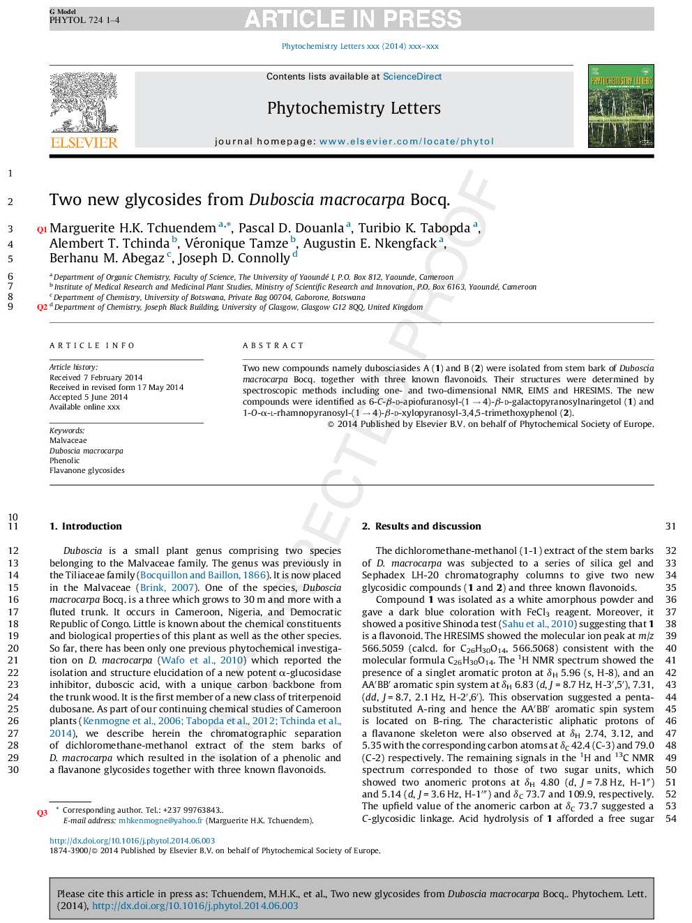 Two new glycosides from Duboscia macrocarpa Bocq.