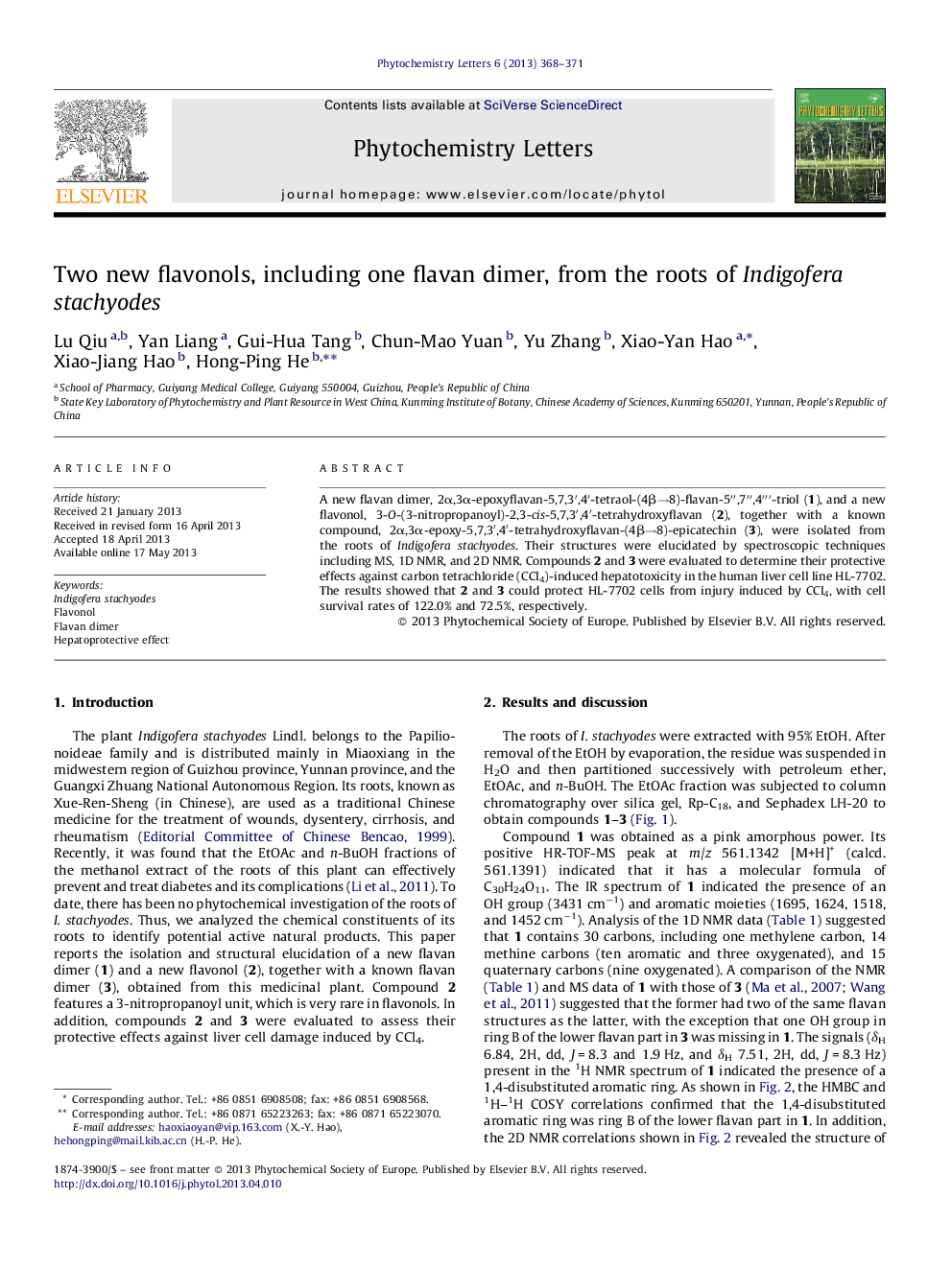 Two new flavonols, including one flavan dimer, from the roots of Indigofera stachyodes