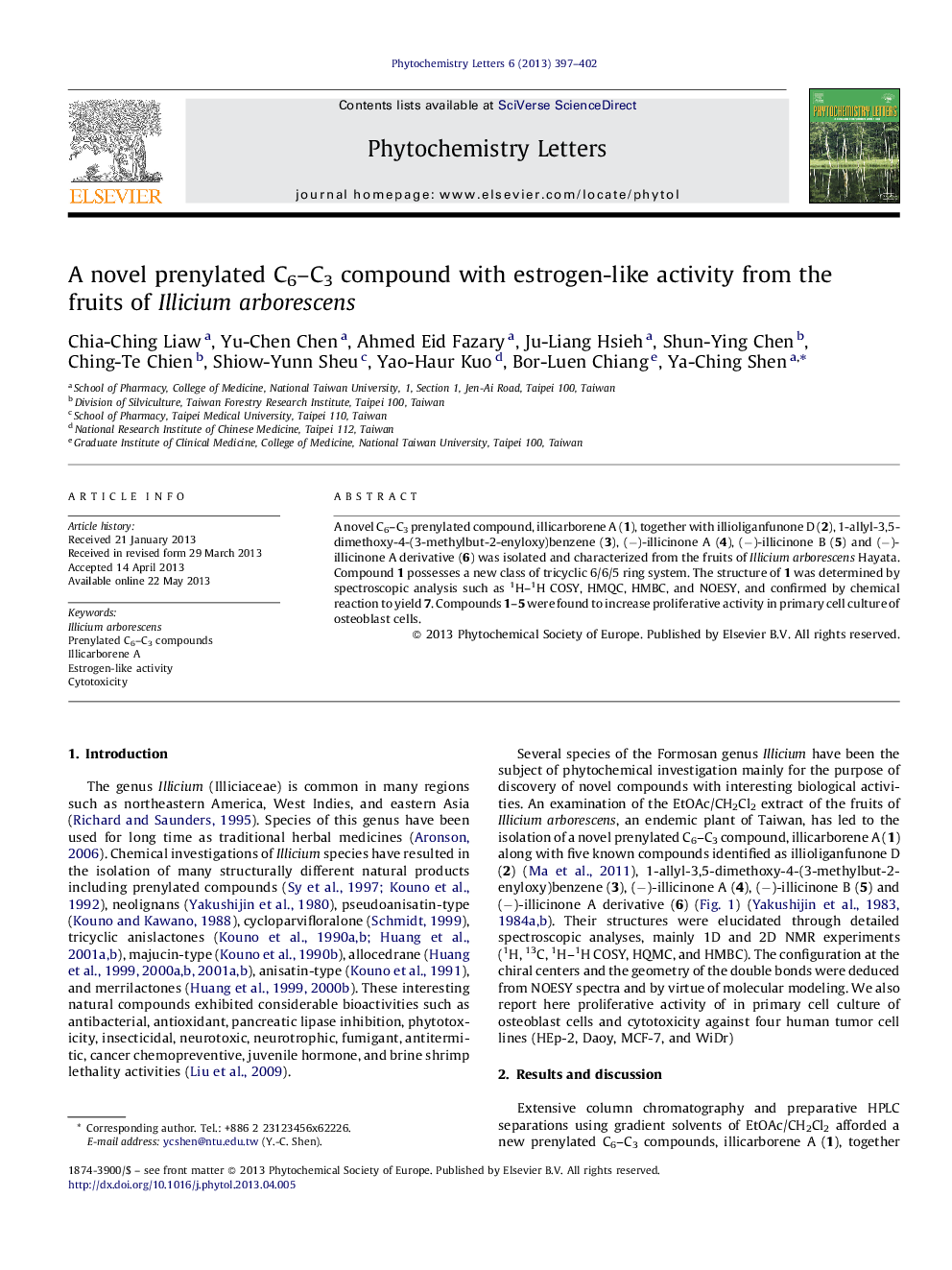 A novel prenylated C6-C3 compound with estrogen-like activity from the fruits of Illicium arborescens