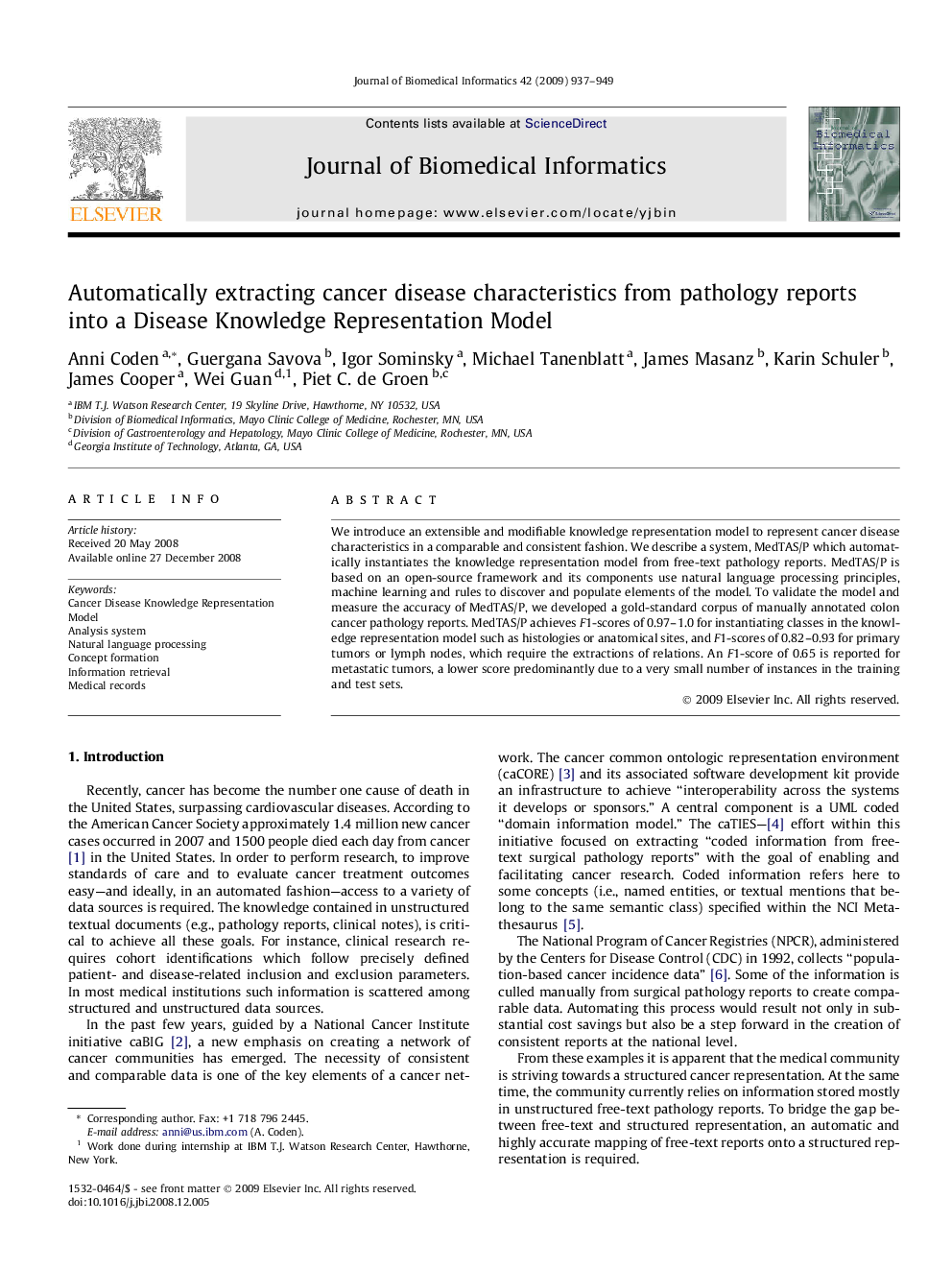 Automatically extracting cancer disease characteristics from pathology reports into a Disease Knowledge Representation Model