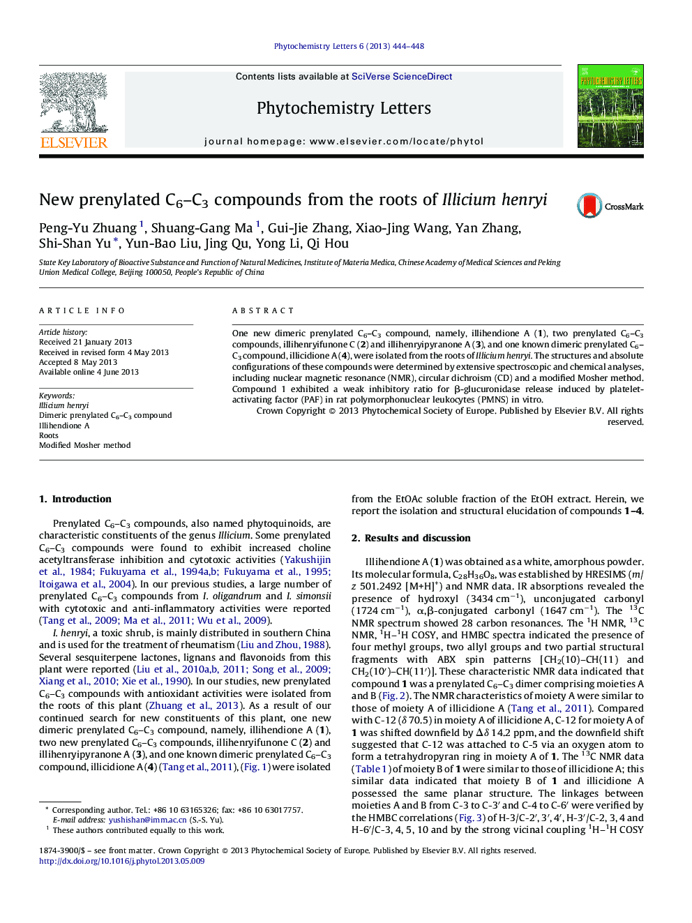 New prenylated C6-C3 compounds from the roots of Illicium henryi
