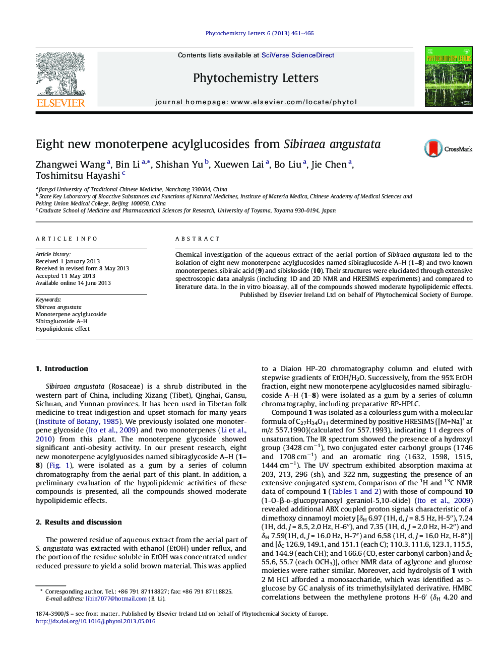 Eight new monoterpene acylglucosides from Sibiraea angustata