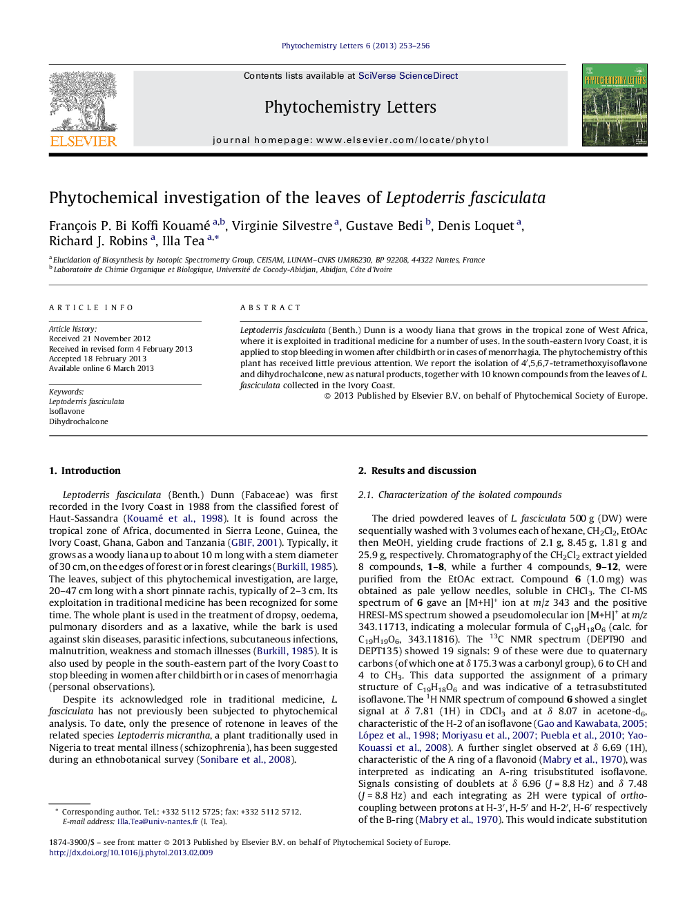 Phytochemical investigation of the leaves of Leptoderris fasciculata