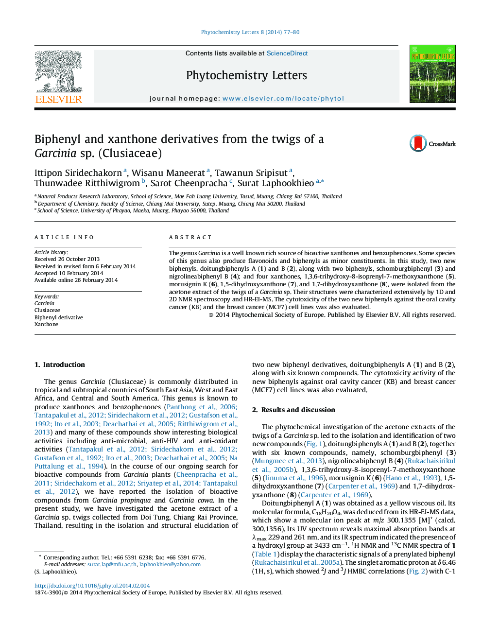 Biphenyl and xanthone derivatives from the twigs of a Garcinia sp. (Clusiaceae)