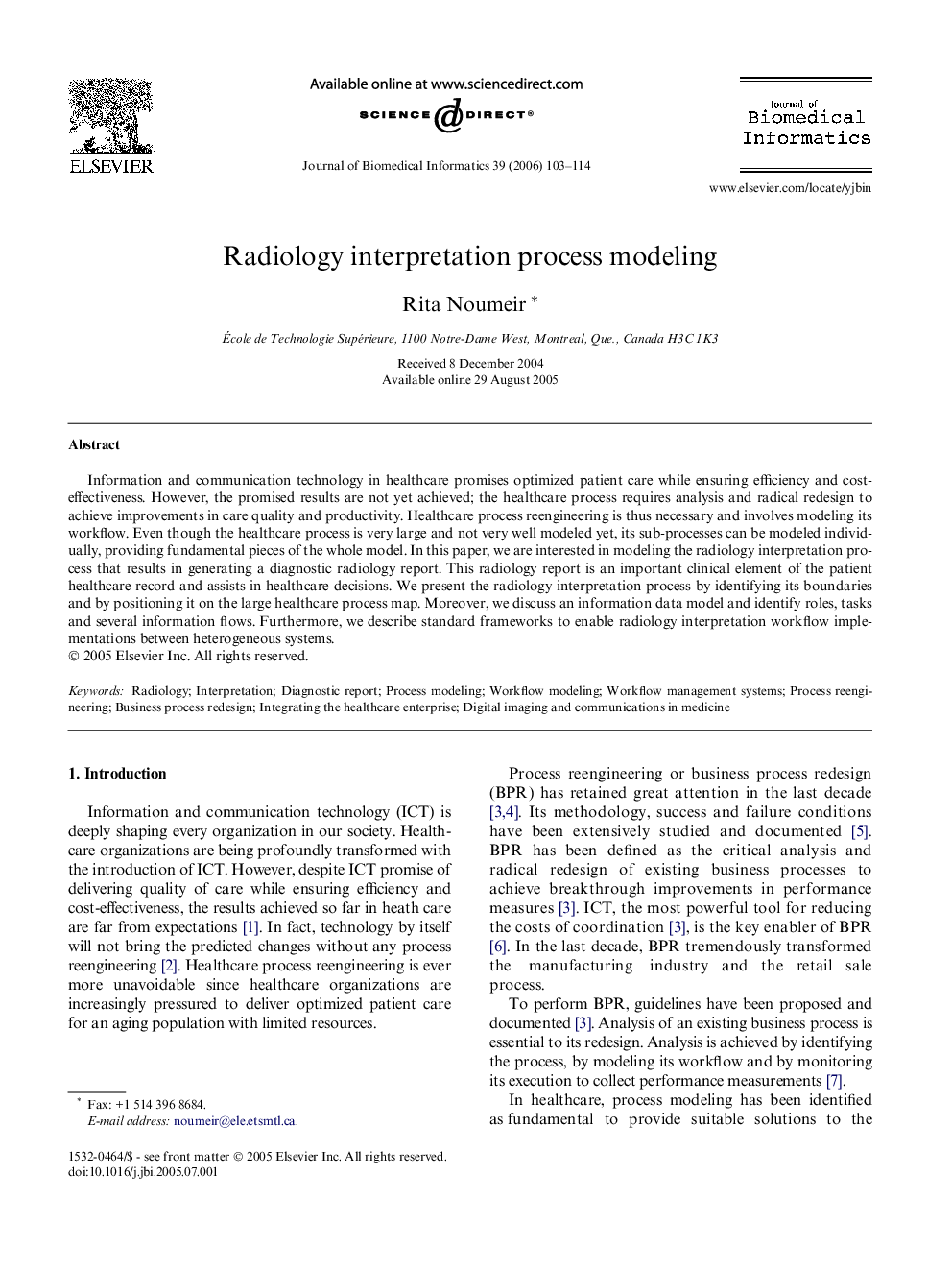 Radiology interpretation process modeling