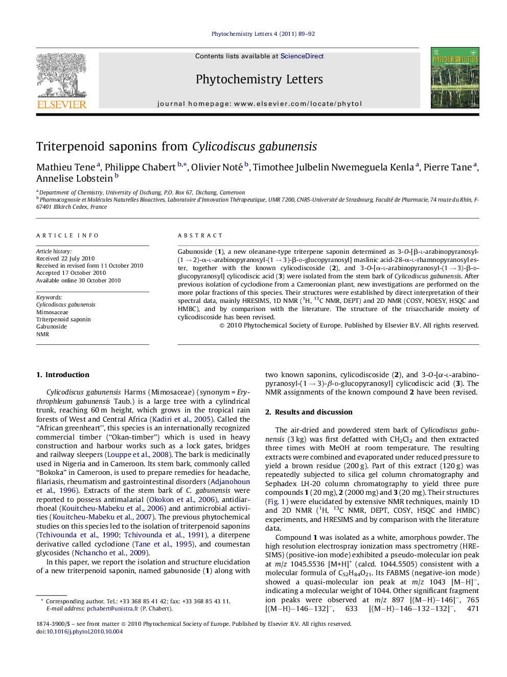 Triterpenoid saponins from Cylicodiscus gabunensis