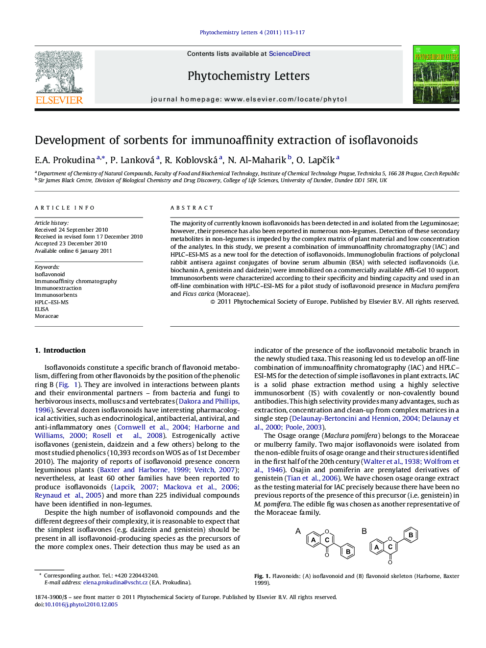 Development of sorbents for immunoaffinity extraction of isoflavonoids