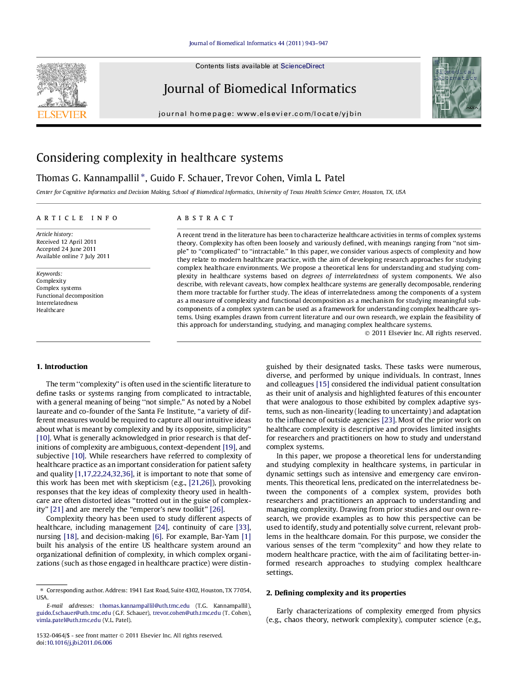 Considering complexity in healthcare systems