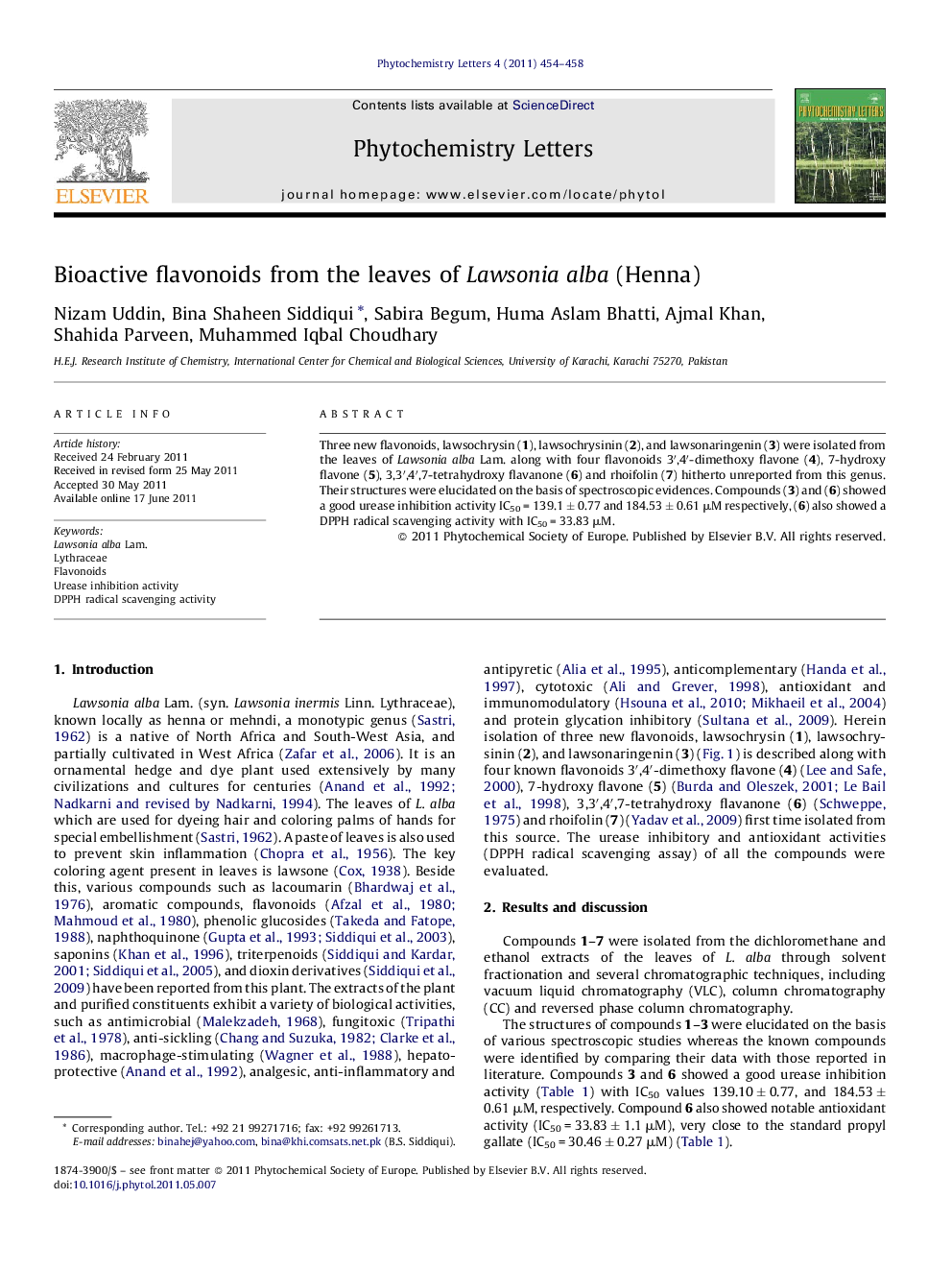 Bioactive flavonoids from the leaves of Lawsonia alba (Henna)