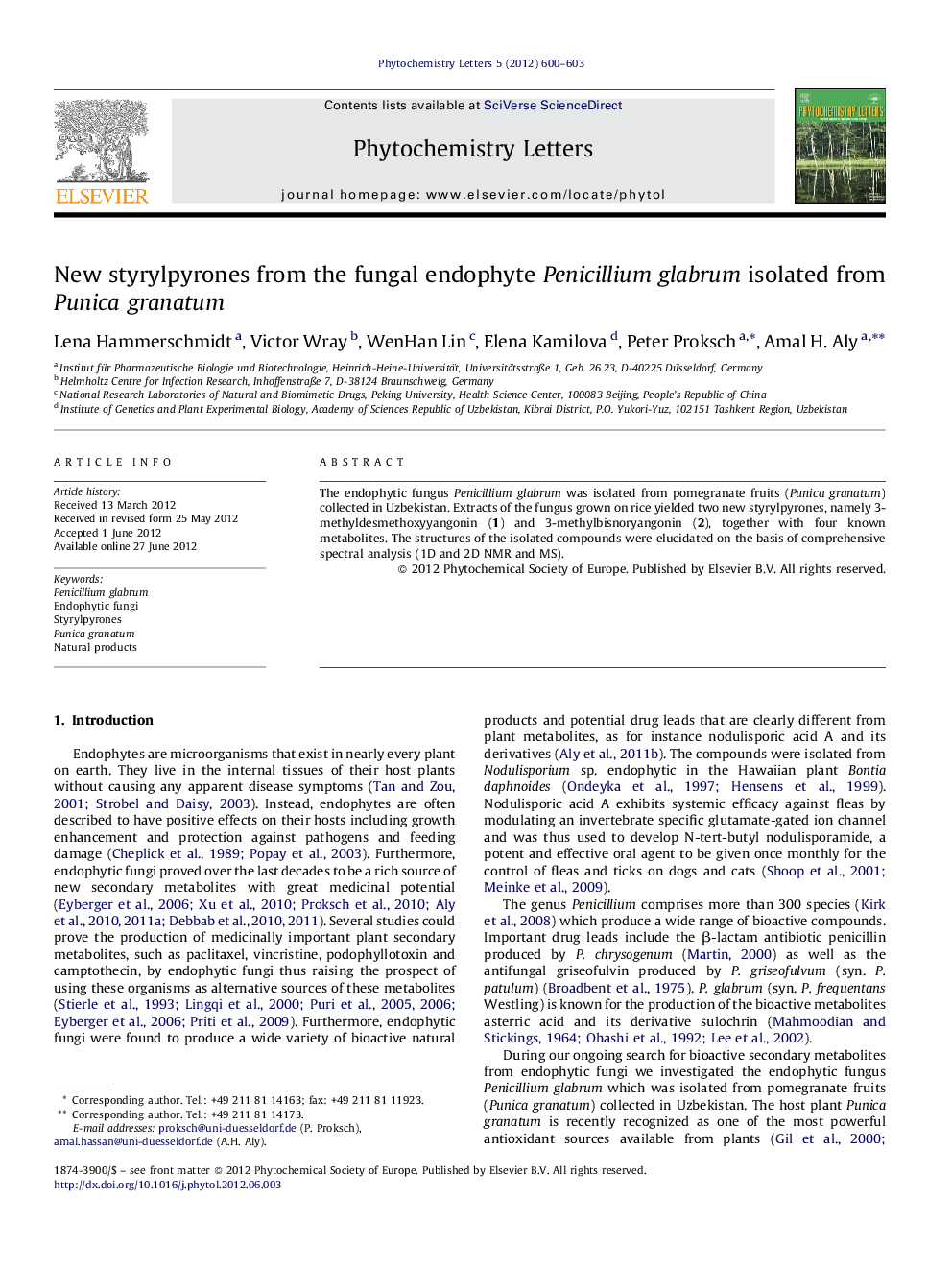 New styrylpyrones from the fungal endophyte Penicillium glabrum isolated from Punica granatum