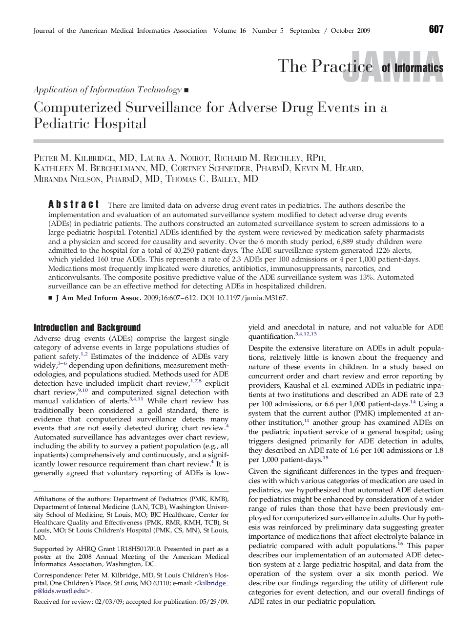 Computerized Surveillance for Adverse Drug Events in a Pediatric Hospital