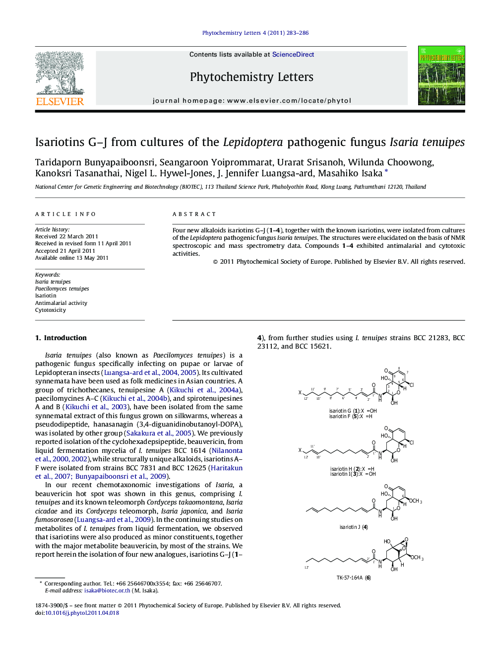 عکس صفحه اول مقاله: Isariotins G-J from cultures of the Lepidoptera pathogenic fungus Isaria tenuipes Isariotins G-J from cultures of the Lepidoptera pathogenic fungus Isaria tenuipes