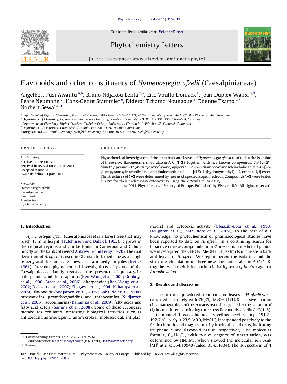 عکس صفحه اول مقاله: Flavonoids and other constituents of Hymenostegia afzelii (Caesalpiniaceae) Flavonoids and other constituents of Hymenostegia afzelii (Caesalpiniaceae)