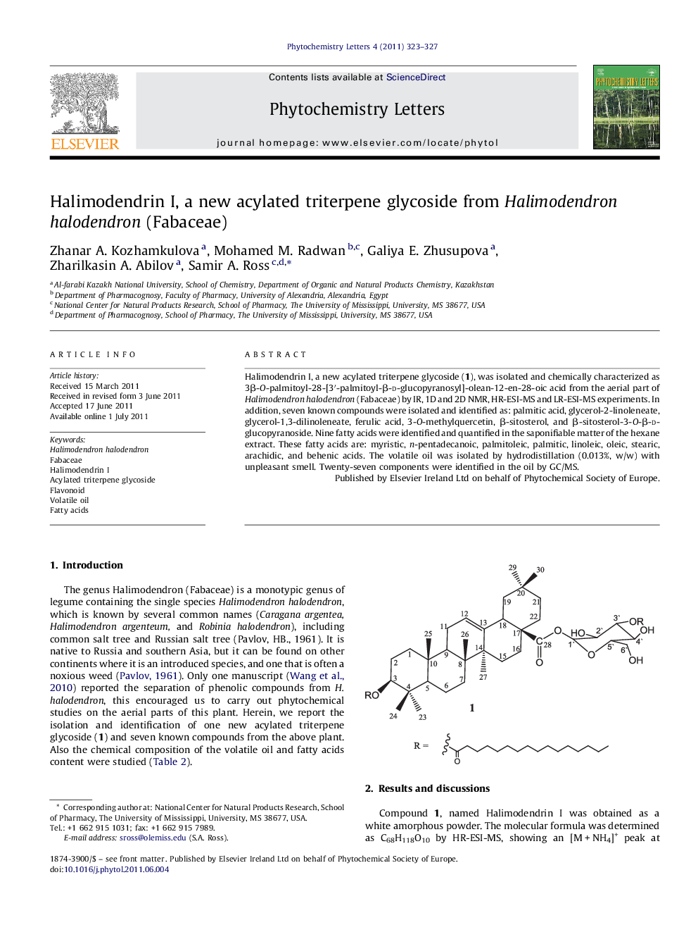 Halimodendrin I, a new acylated triterpene glycoside from Halimodendron halodendron (Fabaceae)