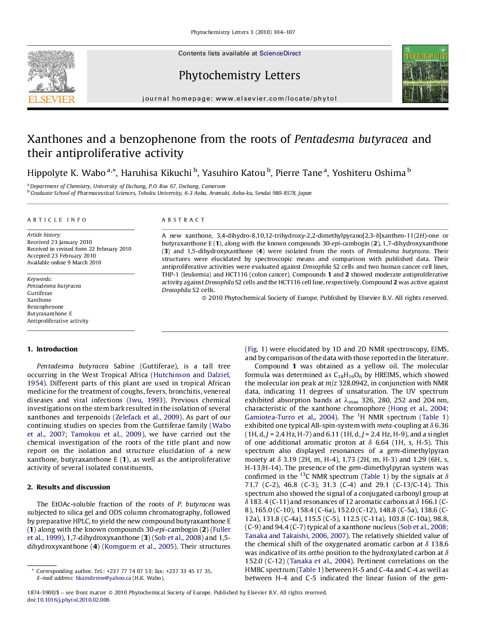 Xanthones and a benzophenone from the roots of Pentadesma butyracea and their antiproliferative activity