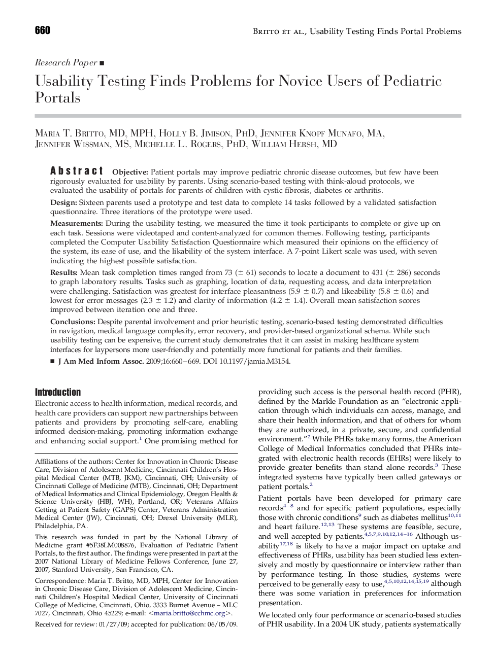 عکس صفحه اول مقاله: Usability Testing Finds Problems for Novice Users of Pediatric Portals Usability Testing Finds Problems for Novice Users of Pediatric Portals
