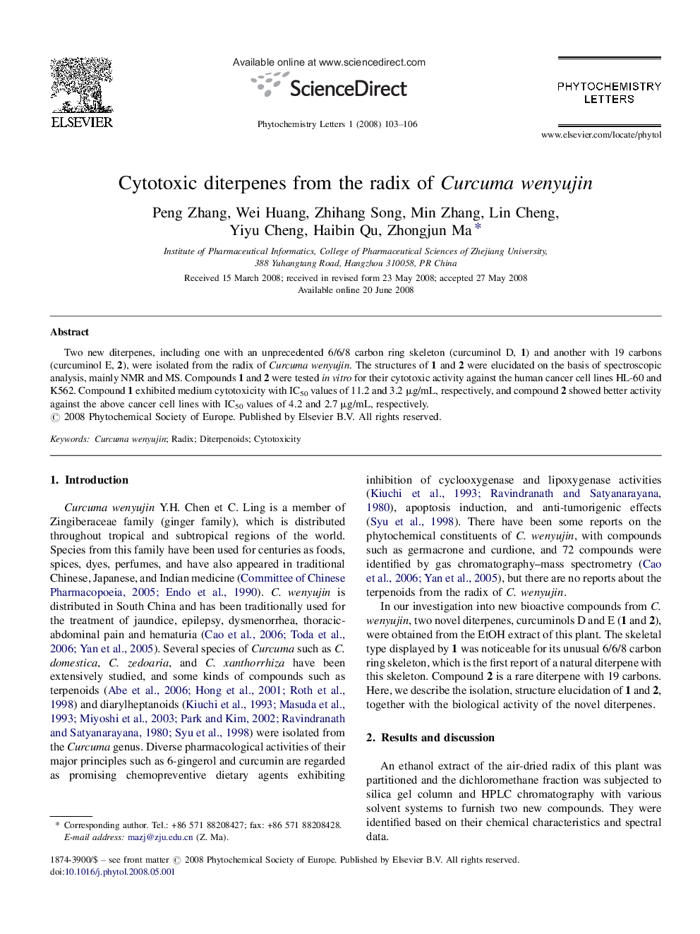 Cytotoxic diterpenes from the radix of Curcuma wenyujin