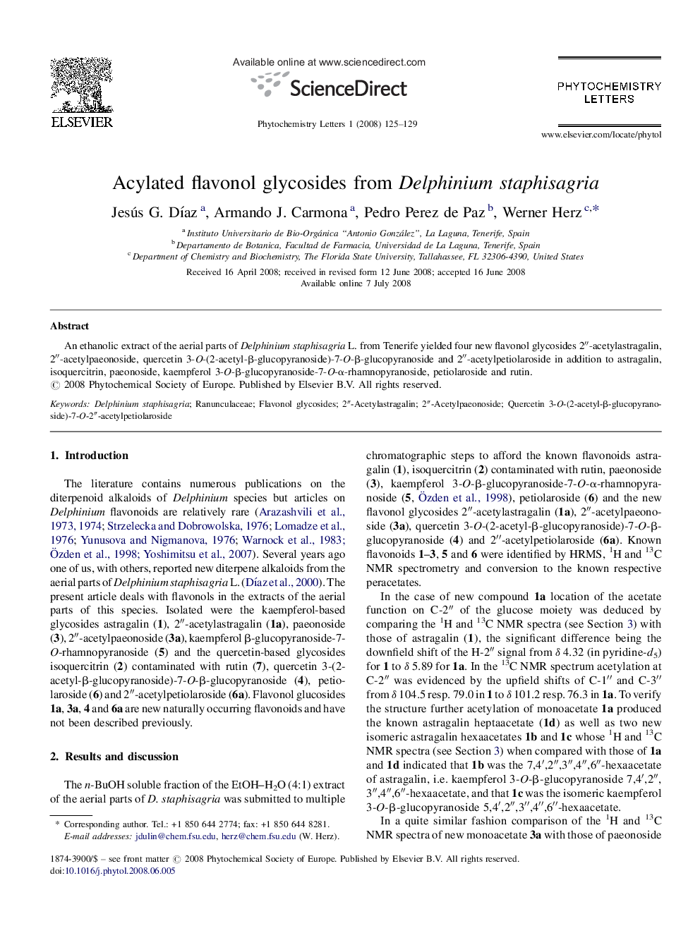 Acylated flavonol glycosides from Delphinium staphisagria