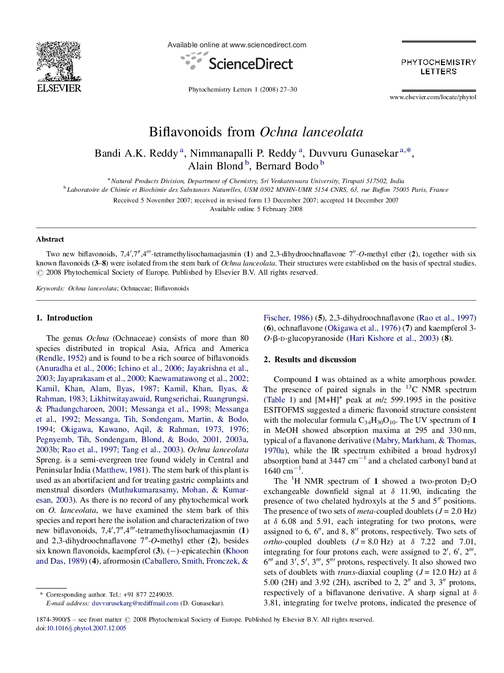 Biflavonoids from Ochna lanceolata