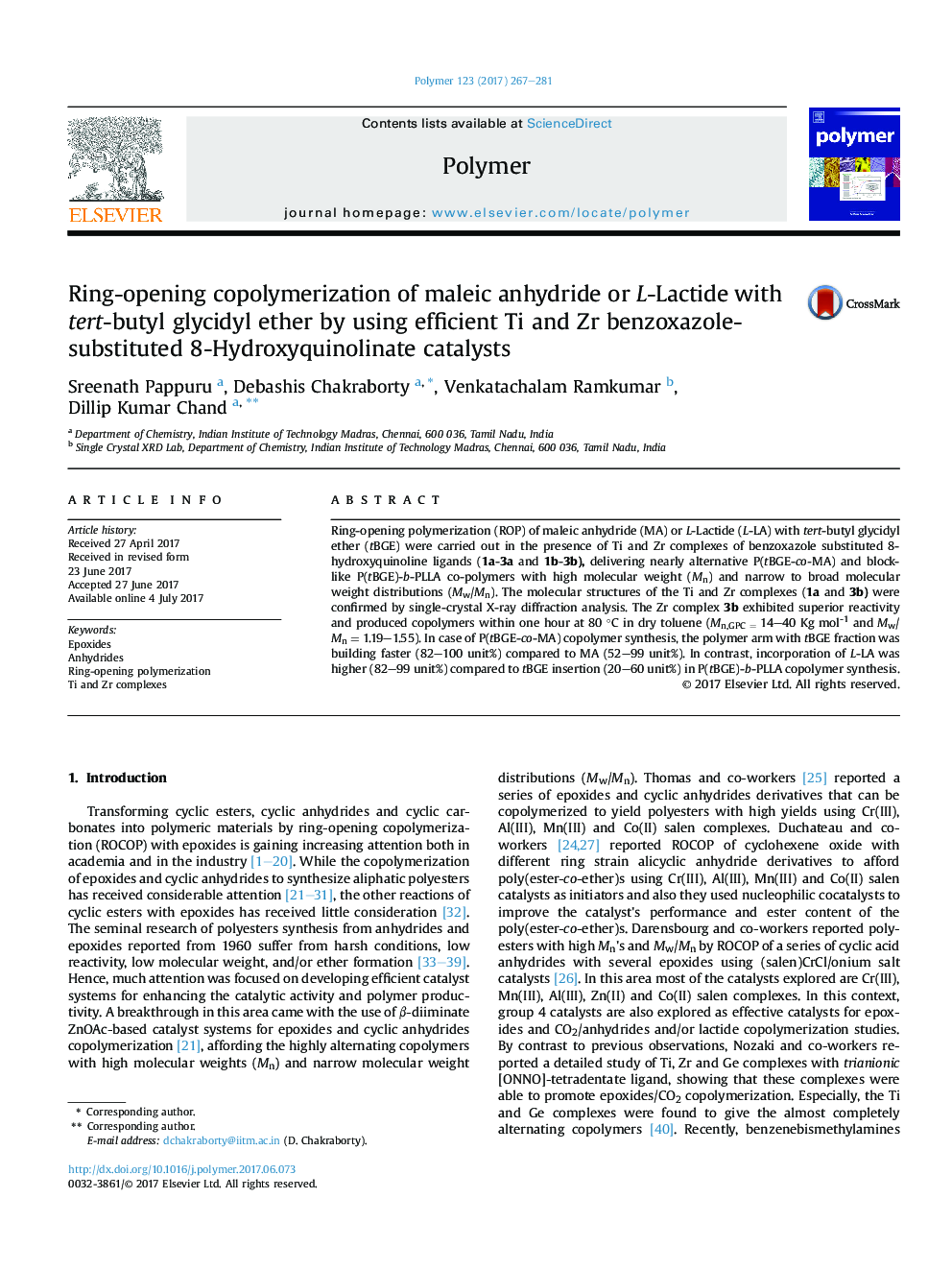 Ring-opening copolymerization of maleic anhydride or L-Lactide with tert-butyl glycidyl ether by using efficient Ti and Zr benzoxazole-substituted 8-Hydroxyquinolinate catalysts