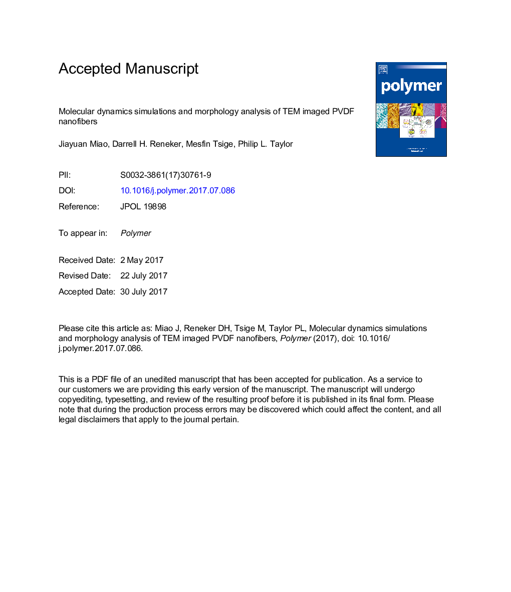 Molecular dynamics simulations and morphology analysis of TEM imaged PVDF nanofibers