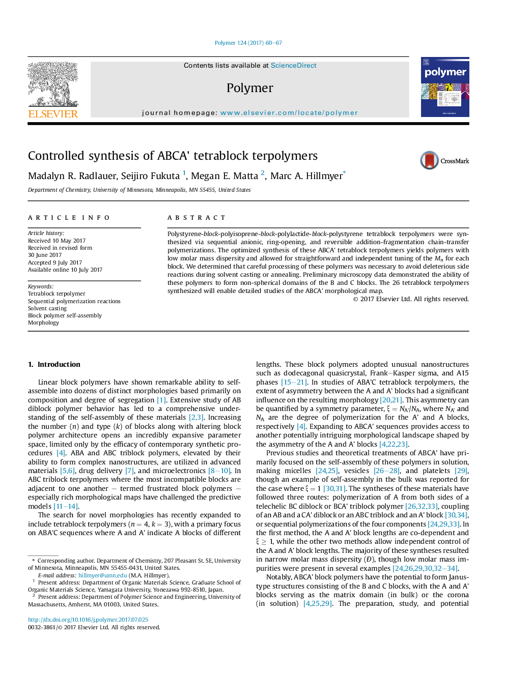 Controlled synthesis of ABCA' tetrablock terpolymers