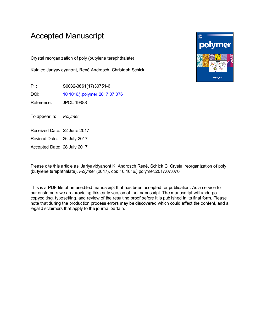 Crystal reorganization of poly (butylene terephthalate)