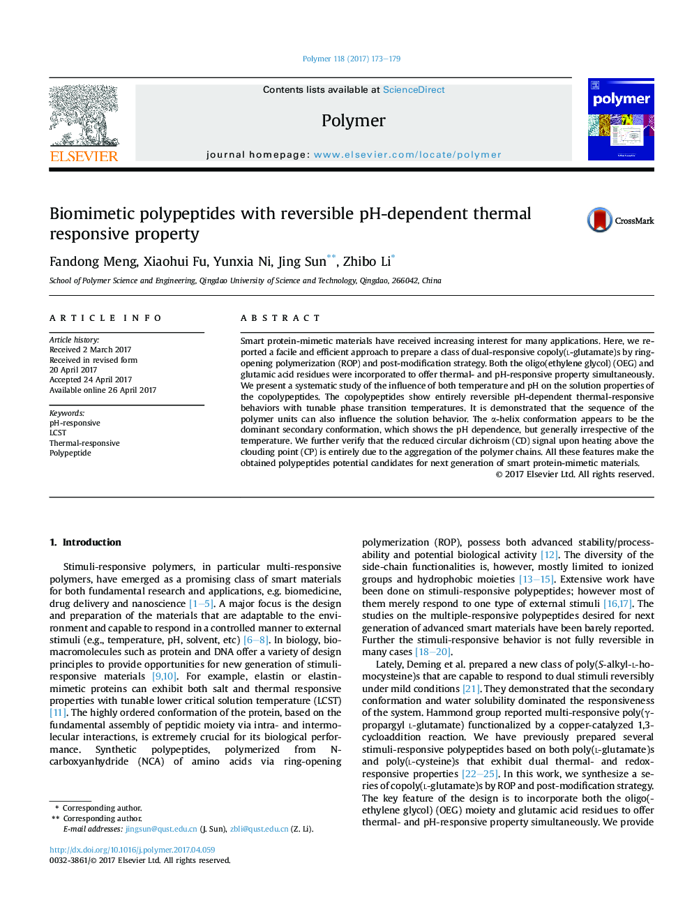 Biomimetic polypeptides with reversible pH-dependent thermal responsive property