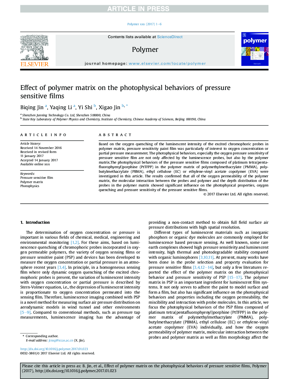 Effect of polymer matrix on the photophysical behaviors of pressure sensitive films