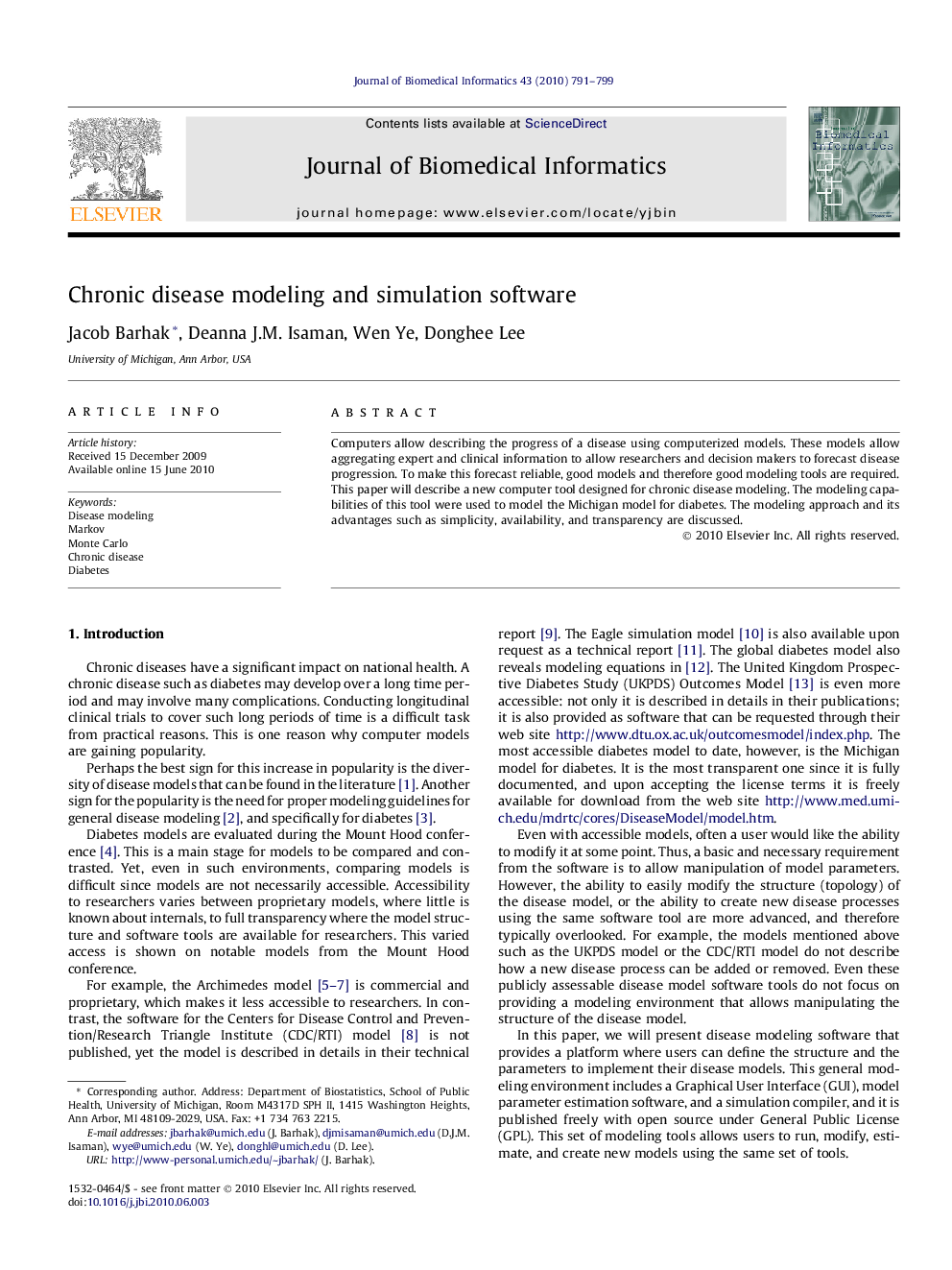 Chronic disease modeling and simulation software