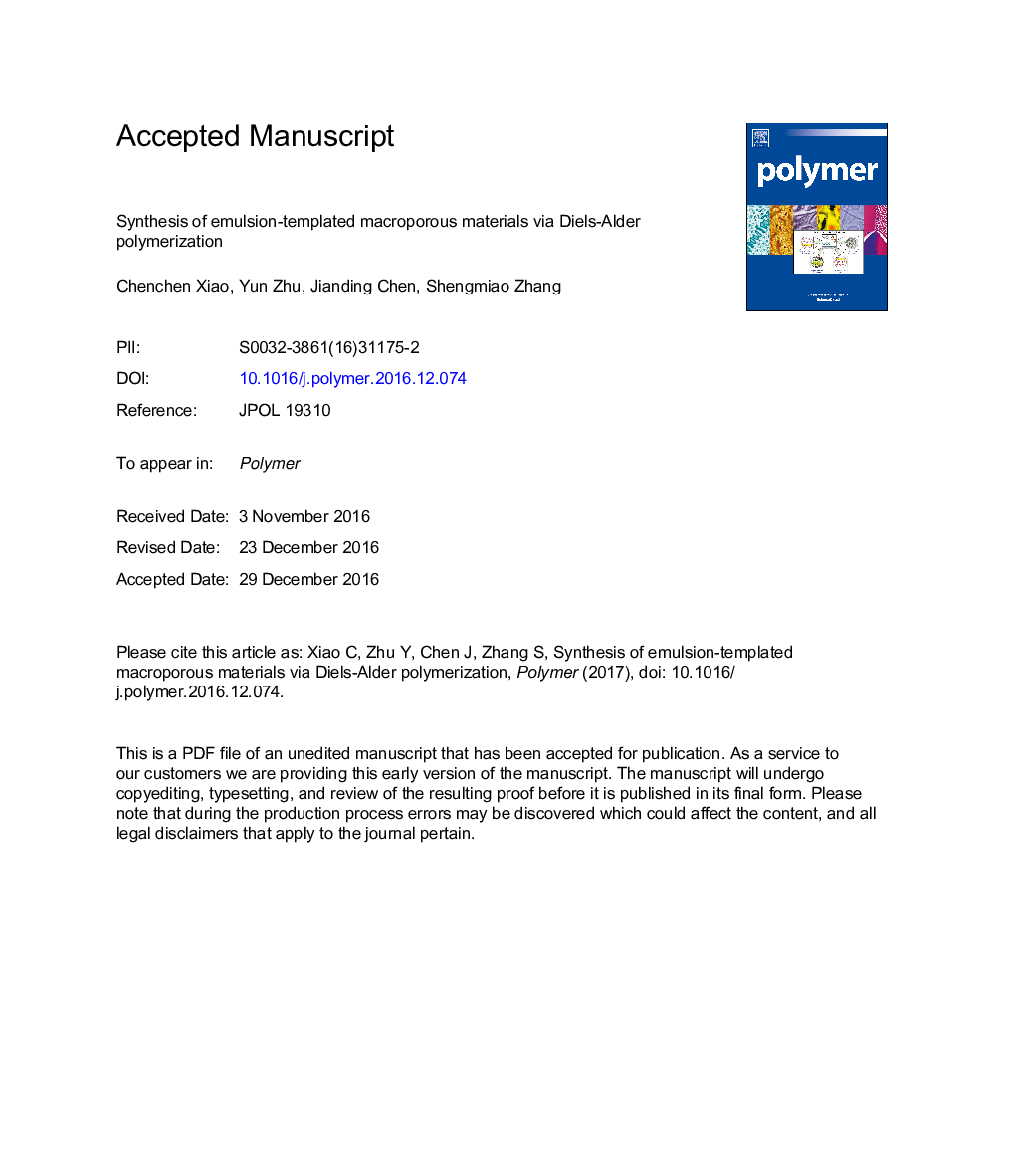 Synthesis of emulsion-templated macroporous materials via Diels-Alder polymerization