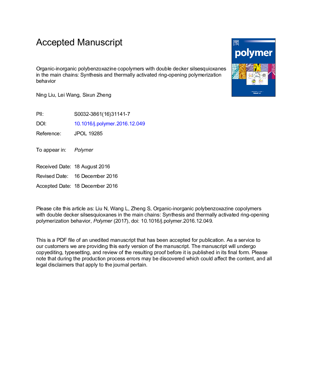 کوپلیمرهای پلی اتیلن زعفران با پلیمرهای زیست سازگار با سیلسکیوکسانهای دو طبقه در زنجیره اصلی: رفتار سینتیک و پلیمریزاسیون باز شدن حلقه از طریق حرارتی 