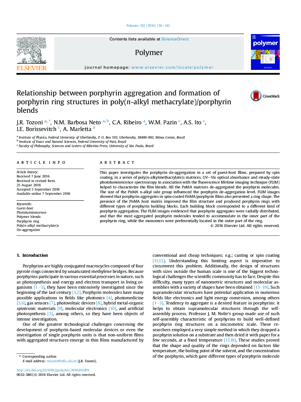 Relationship between porphyrin aggregation and formation of porphyrin ring structures in poly(n-alkyl methacrylate)/porphyrin blends