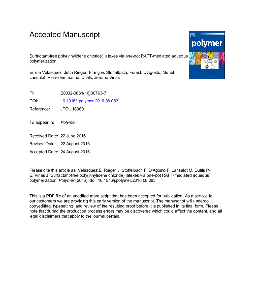 Surfactant-free poly(vinylidene chloride) latexes via one-pot RAFT-mediated aqueous polymerization
