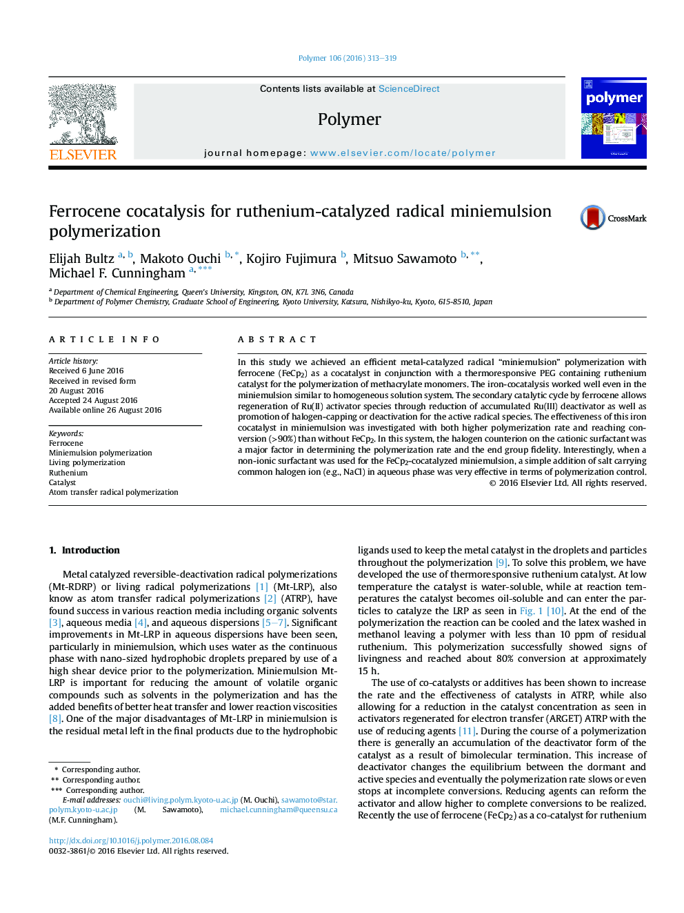 Ferrocene cocatalysis for ruthenium-catalyzed radical miniemulsion polymerization