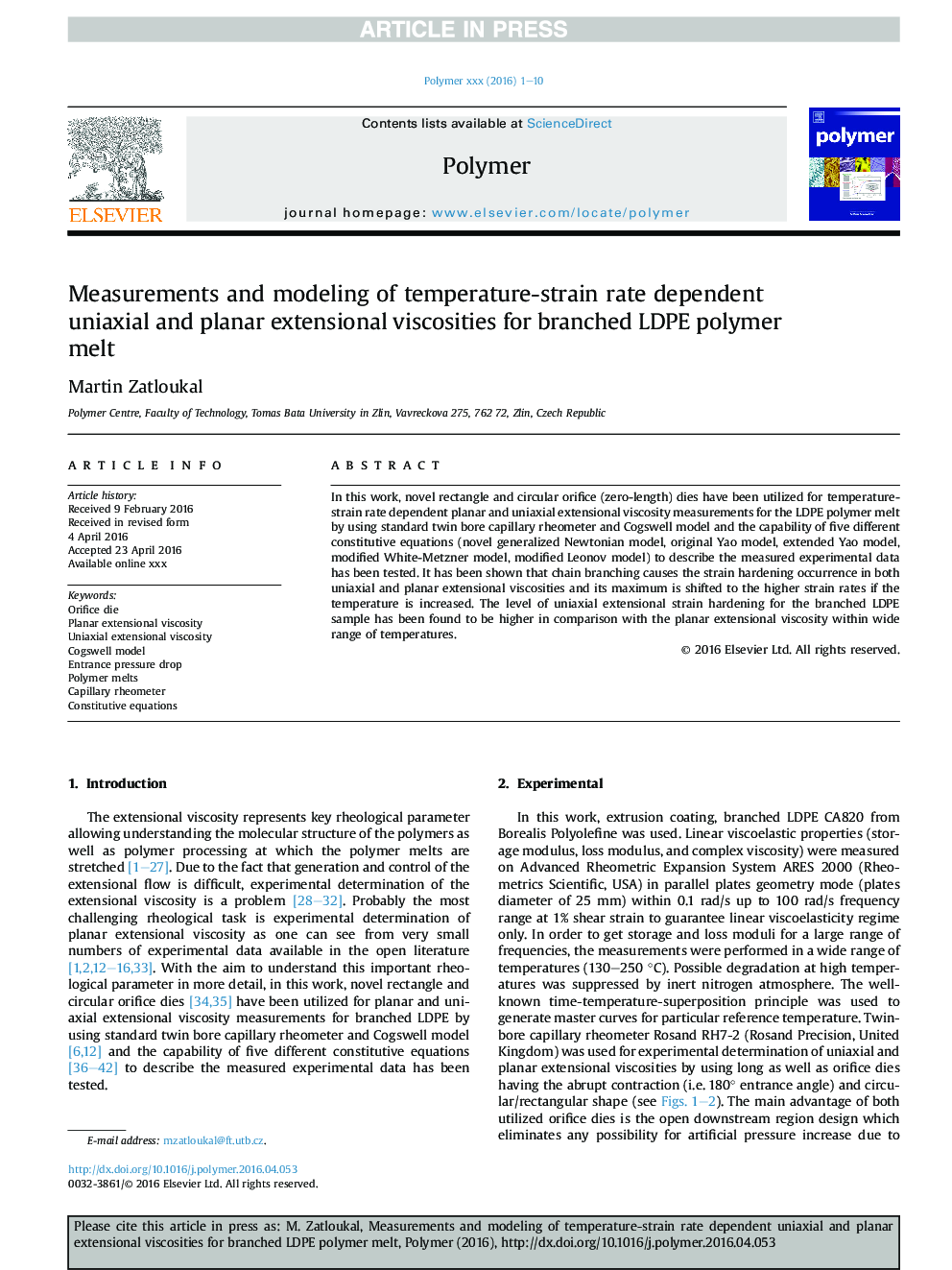 Measurements and modeling of temperature-strain rate dependent uniaxial and planar extensional viscosities for branched LDPE polymer melt