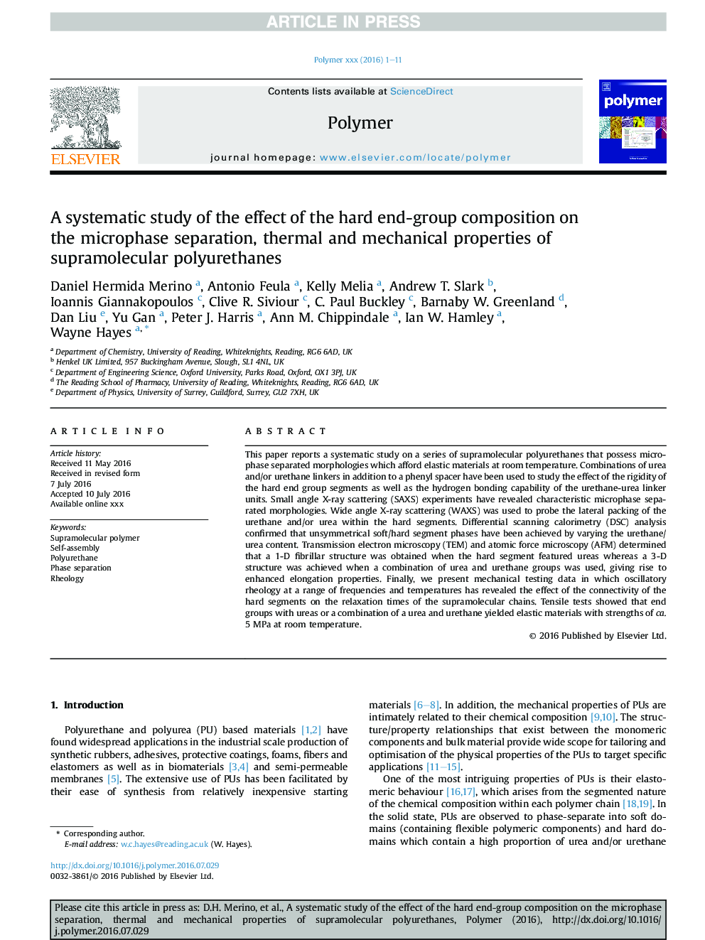 A systematic study of the effect of the hard end-group composition on the microphase separation, thermal and mechanical properties of supramolecular polyurethanes