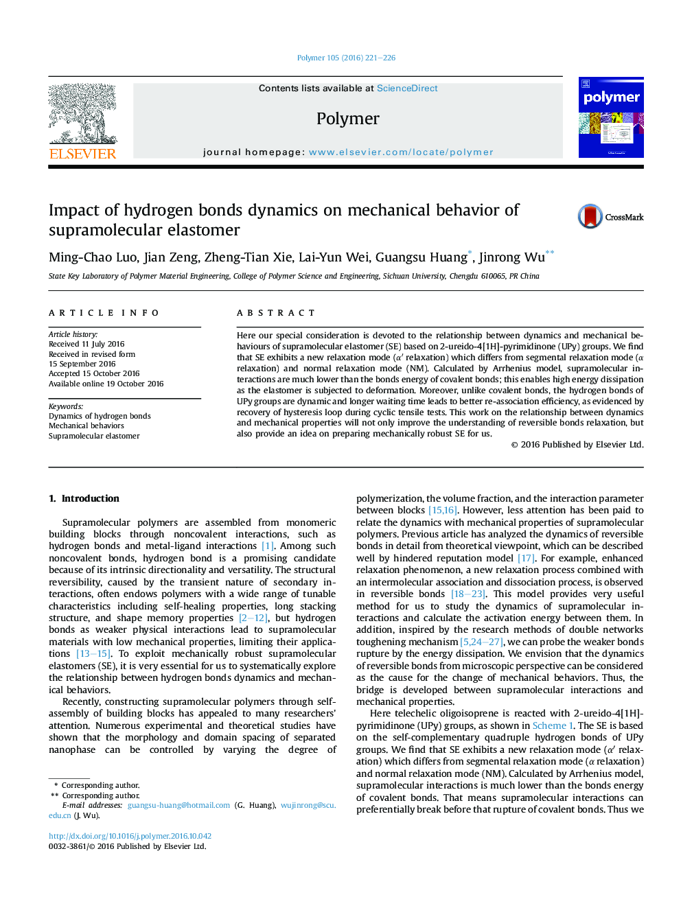 Impact of hydrogen bonds dynamics on mechanical behavior of supramolecular elastomer